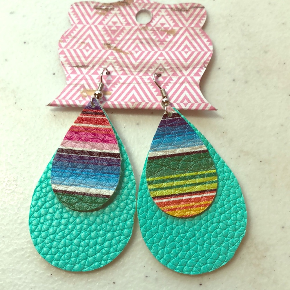 Turquoise and serape layered earrings